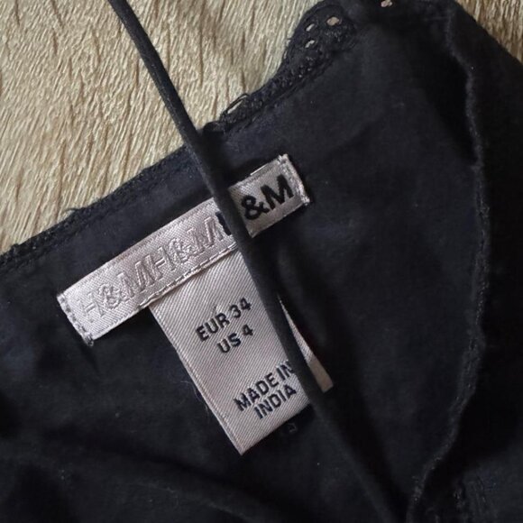 Y2K Vintage H&M tiered black Drop Waist ruffled layered Midi eyelit dress Size 4 - Picture 5 of 6